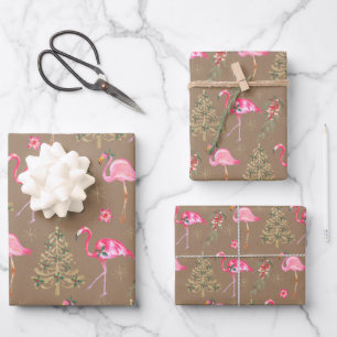 Feuille De Papier Cadeau Flamants roses Roses Kraft Minglant À Une Fête De 