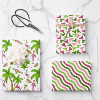 Feuille De Papier Cadeau Flamants roses tropicaux et fleurs