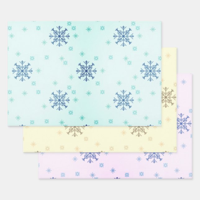 Feuille De Papier Cadeau Flambeaux de Noël d'hiver Neige bleu jaune neige (Lot)