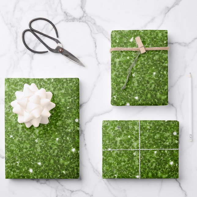 Feuille De Papier Cadeau Flamme de parties scintillant vert clair (Recto)