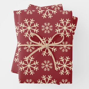 Feuille De Papier Cadeau Flammes de neige de Noël sur Arrière - plan rouge 