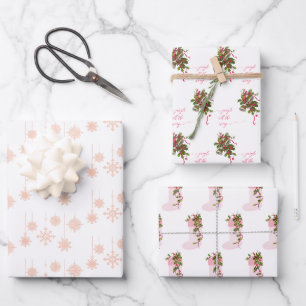 Feuille De Papier Cadeau Flammes de neige roses, Bas et cloches