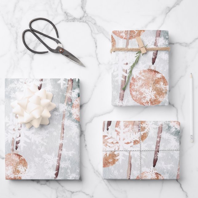Feuille De Papier Cadeau Flammes de neige Saumon à boule rose (Recto)