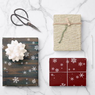 Feuille De Papier Cadeau Flammes de Noël Rustique Bois Rouge
