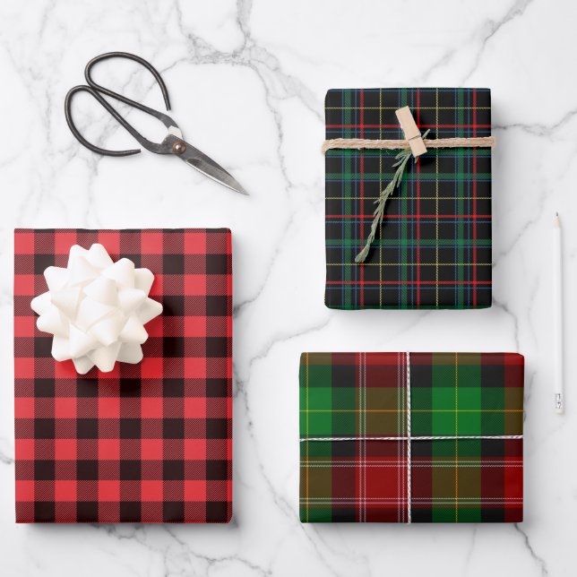 Feuille De Papier Cadeau flanelle de plaid écossais de Noël (Recto)
