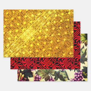 Feuille De Papier Cadeau Flare d'or, Crimson nouveau, raisins et vignes