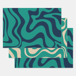 Feuille De Papier Cadeau Flèche Abstraite Motif bleu et turquoise