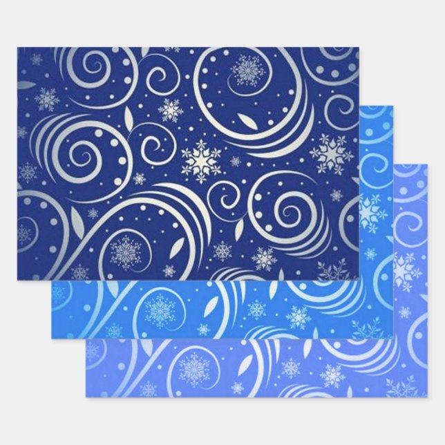 Feuille De Papier Cadeau Flèche arctique bleue et blanche (Lot)