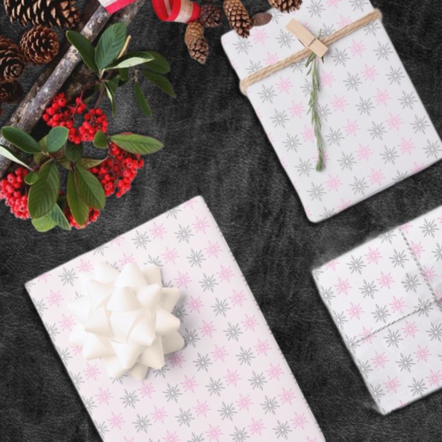 Feuille De Papier Cadeau Flèche de neige rose gris (Créateur téléchargé)