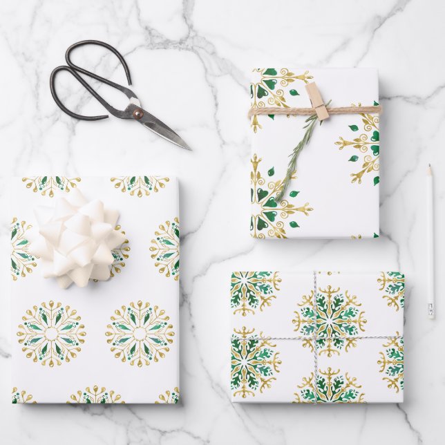 Feuille De Papier Cadeau Flèche de neige verte de Noël moderne (Recto)