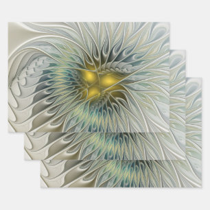 Feuille De Papier Cadeau Fleur argentée dorée Fantastique art fractal abstr