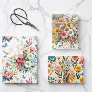 Feuille De Papier Cadeau Fleur botanique fantaisiste 3