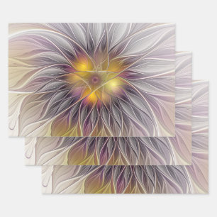 Feuille De Papier Cadeau Fleur colorée lumineuse, fractale moderne abstrait