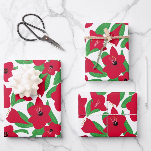 Feuille De Papier Cadeau Fleur d'Amaryllis (Recto)