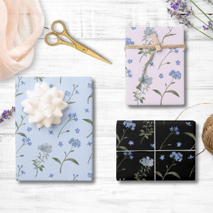 Feuille De Papier Cadeau Fleur de Myosotis Bleu à l'Aquarelle Florale