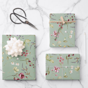 Feuille De Papier Cadeau Fleur de sauge verte florale sauvage 