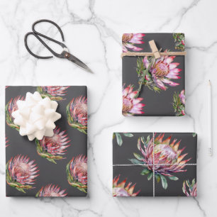 Feuille De Papier Cadeau Fleur de sugarbush sud-africain gris rose