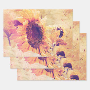 Feuille De Papier Cadeau Fleur de tournesol Jaune Dégage Vintage Pays Flora