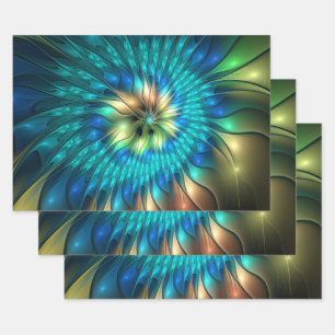 Feuille De Papier Cadeau Fleur d'Imaginaire lumineux, Fractale Abstraite co