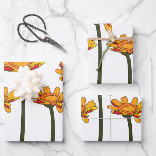 Feuille De Papier Cadeau Fleur Florale Orange Rouge Fantaisiste