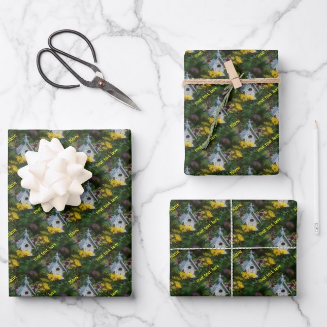 Feuille De Papier Cadeau Fleur Jardin Birdhouse Nature Personnalisée (Recto)
