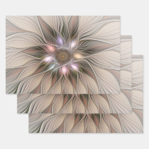 Feuille De Papier Cadeau Fleur joyeuse Abstrait Beige Marron Floral Fractal