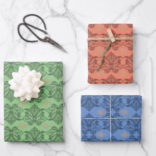 Feuille De Papier Cadeau Fleur Lotus en damas Med multi-motifs sur mesure 3
