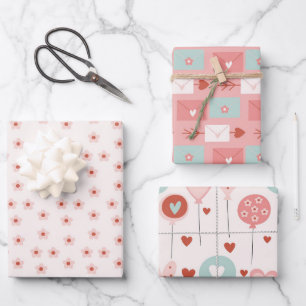 Feuille De Papier Cadeau Fleur Mignonne et Lettre d'Amour
