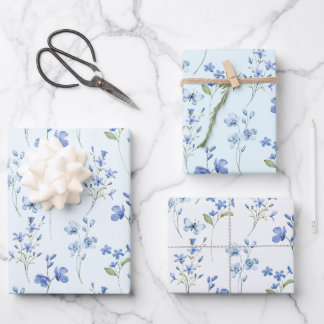 Feuille De Papier Cadeau Fleur pastel bleu aquarelle botanique élégante