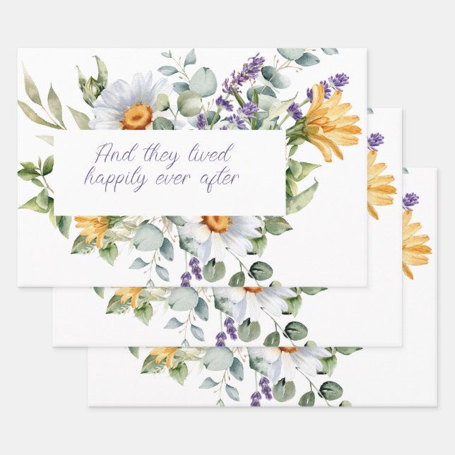 Feuille De Papier Cadeau Fleur sauvage Bouquet Aquarelle Fleurs Cadre (Lot)