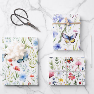 Feuille De Papier Cadeau Fleur sauvage Papillons Baby shower Anniversaire