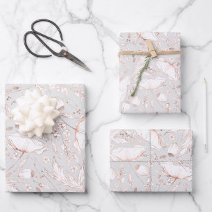 Feuille De Papier Cadeau Fleur sauvage rose dessiné à la main Motif Élégant