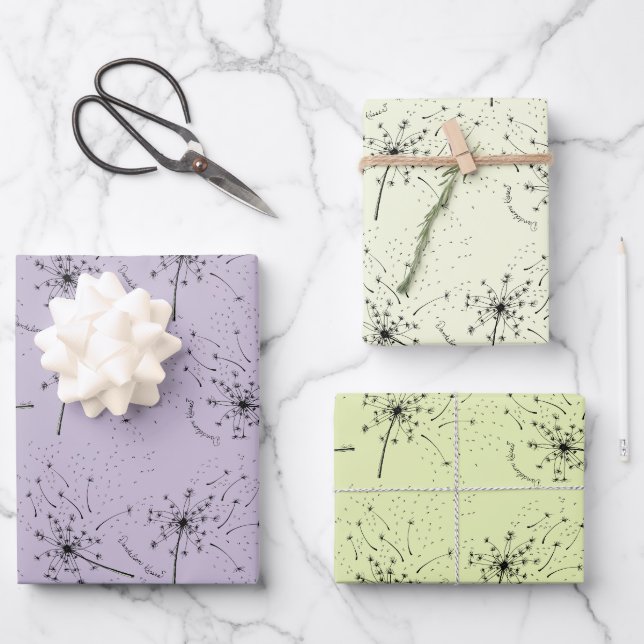 Feuille De Papier Cadeau Fleur Sauvage Verte Délicate Baisers de Pissenlit  (Recto)