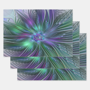 Feuille De Papier Cadeau Fleur vert violet Art Abstrait moderne Fractal