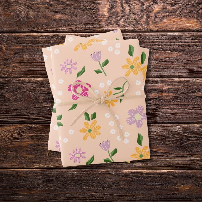 Feuille De Papier Cadeau Fleurs Abstraites joueuses (Créateur téléchargé)
