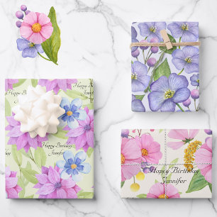 Feuille De Papier Cadeau Fleurs Aquarelle NOM Floral mignonne Été Femmes