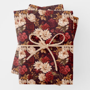 Feuille De Papier Cadeau Fleurs beiges bordeaux bohème