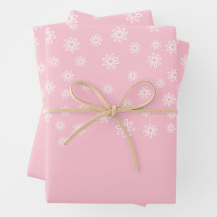 Feuille De Papier Cadeau Fleurs blanches sur rose pastel