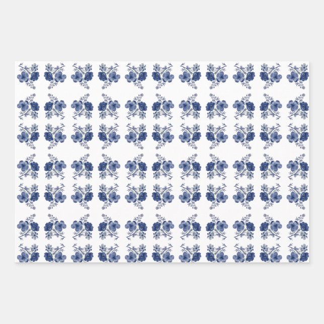 Feuille De Papier Cadeau Fleurs bleues (Devant)