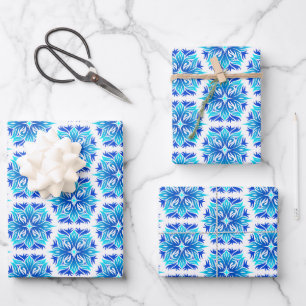 Feuille De Papier Cadeau Fleurs bleues, motif de fleurs, motif floral