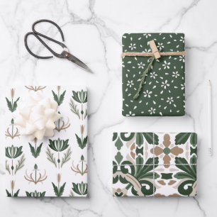 Feuille De Papier Cadeau Fleurs celtes d'IRLANDE vert beige brun