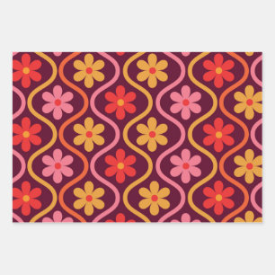 Feuille De Papier Cadeau Fleurs colorées rétro sur Motif d'oignon Vintage