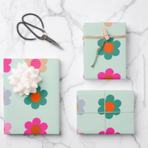 Feuille De Papier Cadeau Fleurs colorées Vintage Floral