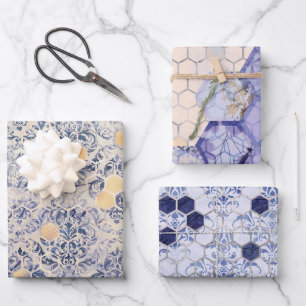 Feuille De Papier Cadeau Fleurs d'abeilles bleues vintages Mélange et conco