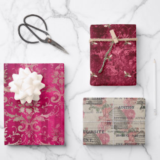 Feuille De Papier Cadeau Fleurs d'abeilles de Bourgogne vintage Mélange et 