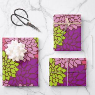 Feuille De Papier Cadeau Fleurs Dahlia, Fleurs Colorées, Motif Floral