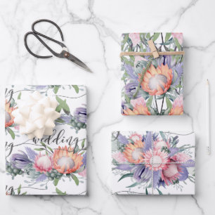 Feuille De Papier Cadeau Fleurs d'aquarelle Exotique Tropical King Protea