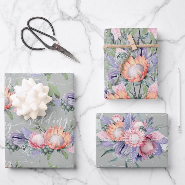 Feuille De Papier Cadeau Fleurs d'aquarelle Exotique Tropical King Protea (Recto)