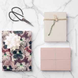 Feuille De Papier Cadeau Fleurs d'aquarelle rose, bordeaux