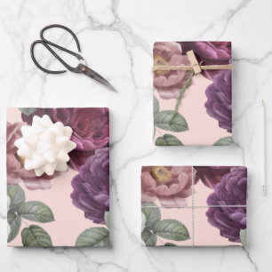 Feuille De Papier Cadeau Fleurs d'automne Enveloppement végétal pourpre